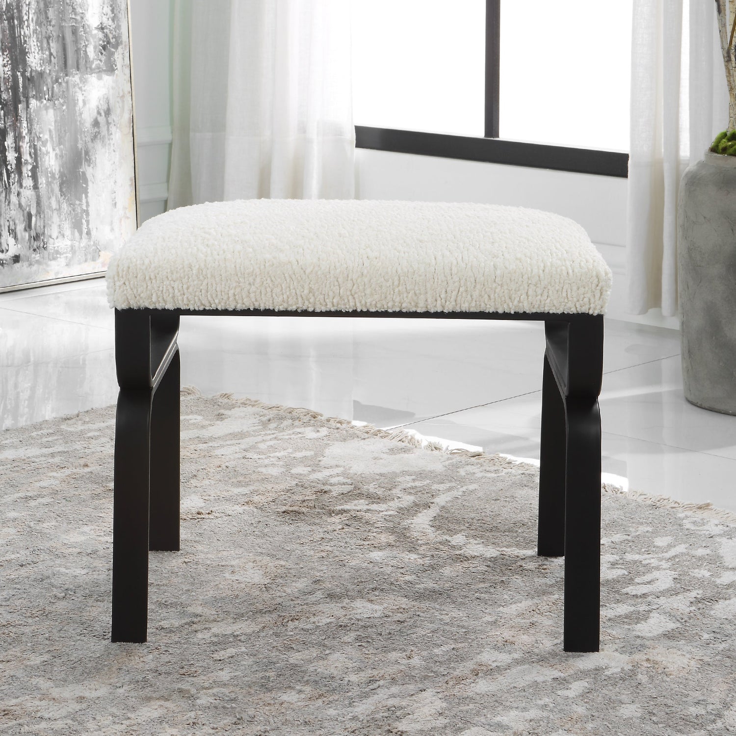 Uttermost Diverge White Shearling Small Bench - Home Elegance USA