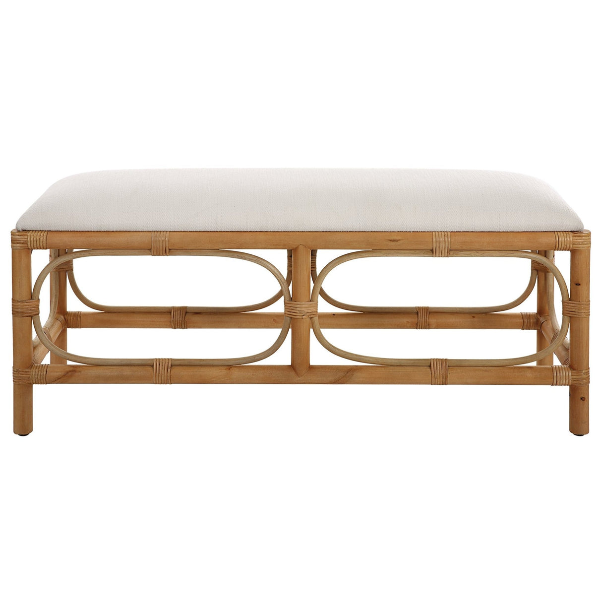 Uttermost Laguna White Fabric Rattan Bench - Home Elegance USA