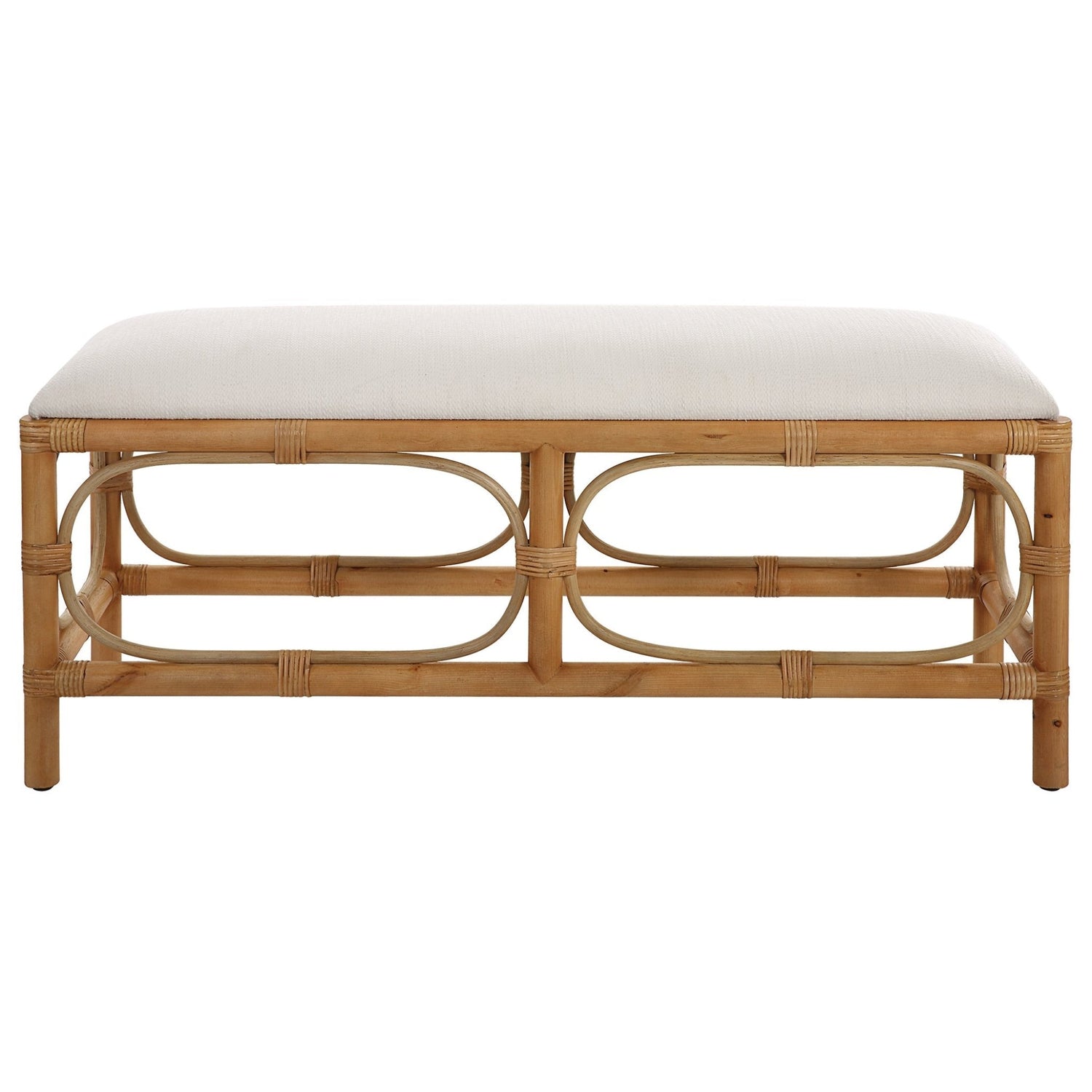 Uttermost Laguna White Fabric Rattan Bench - Home Elegance USA