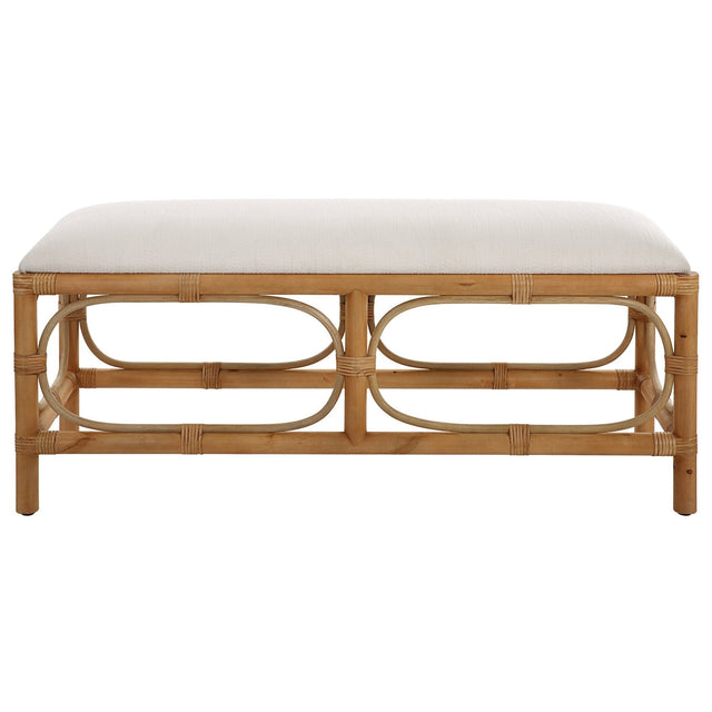 Uttermost Laguna White Fabric Rattan Bench - Home Elegance USA