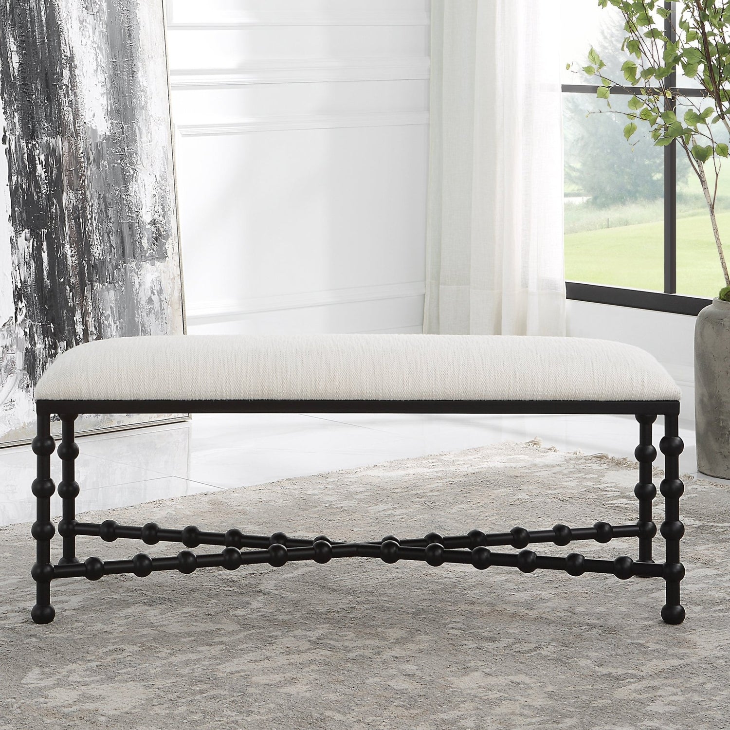 Uttermost Iron Drops Cushioned Bench - Home Elegance USA