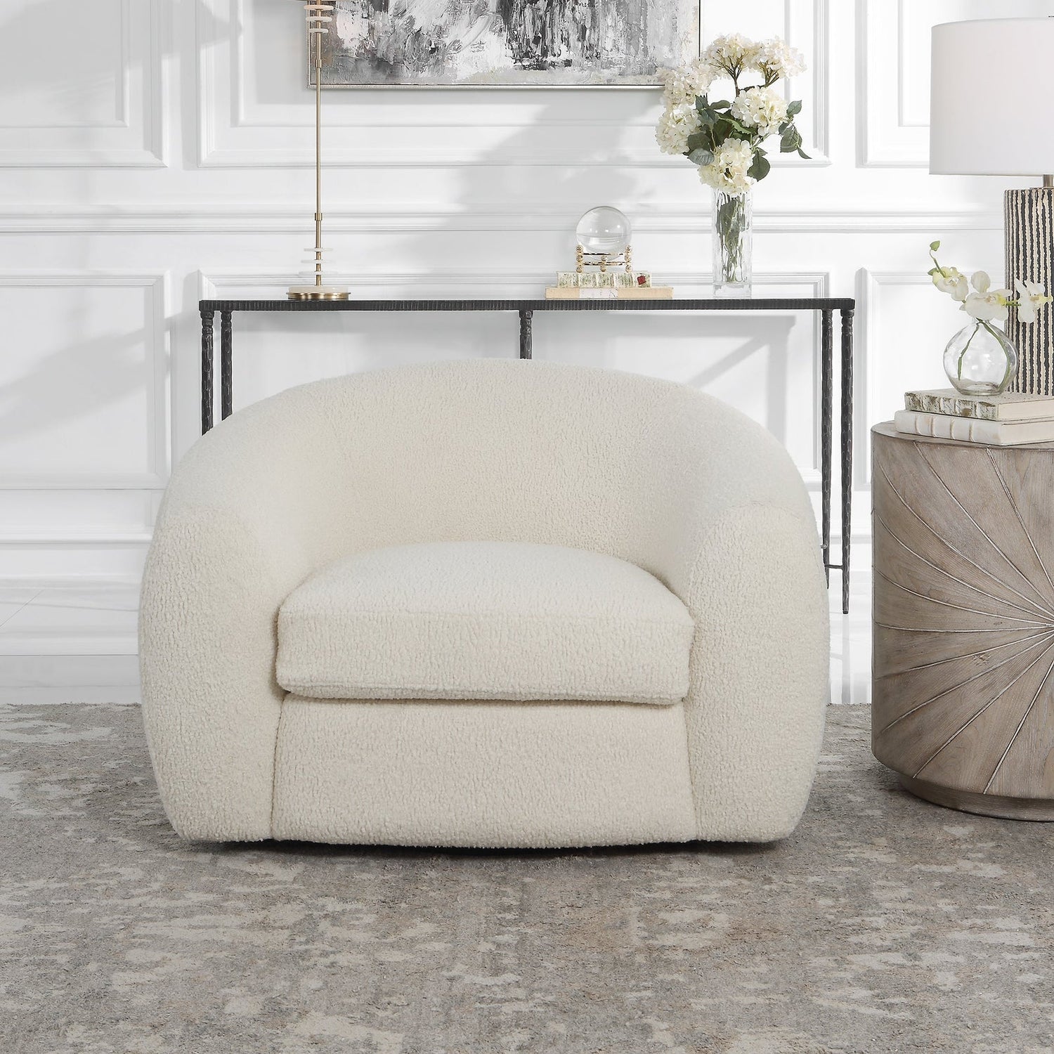 Capra Art Deco White Swivel Chair | Uttermost | Home Elegance USA