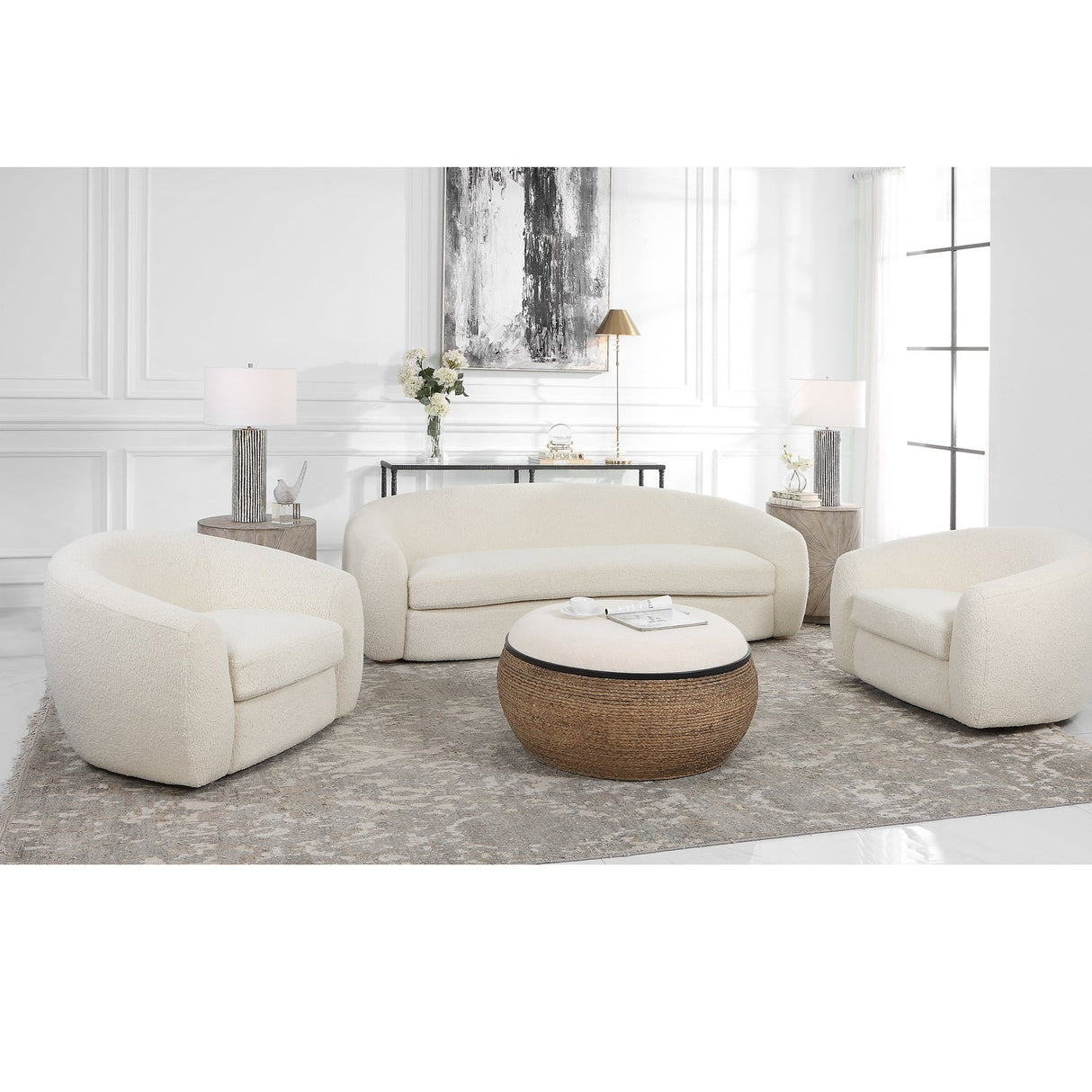 Capra Art Deco White Swivel Chair | Uttermost | Home Elegance USA