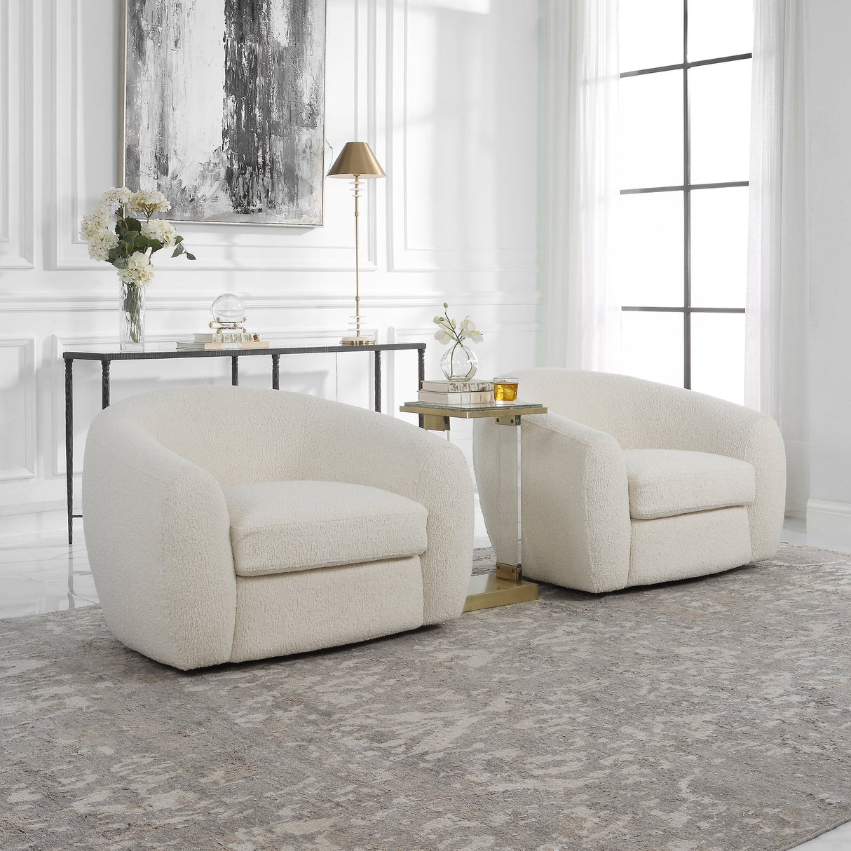 Capra Art Deco White Swivel Chair | Uttermost | Home Elegance USA