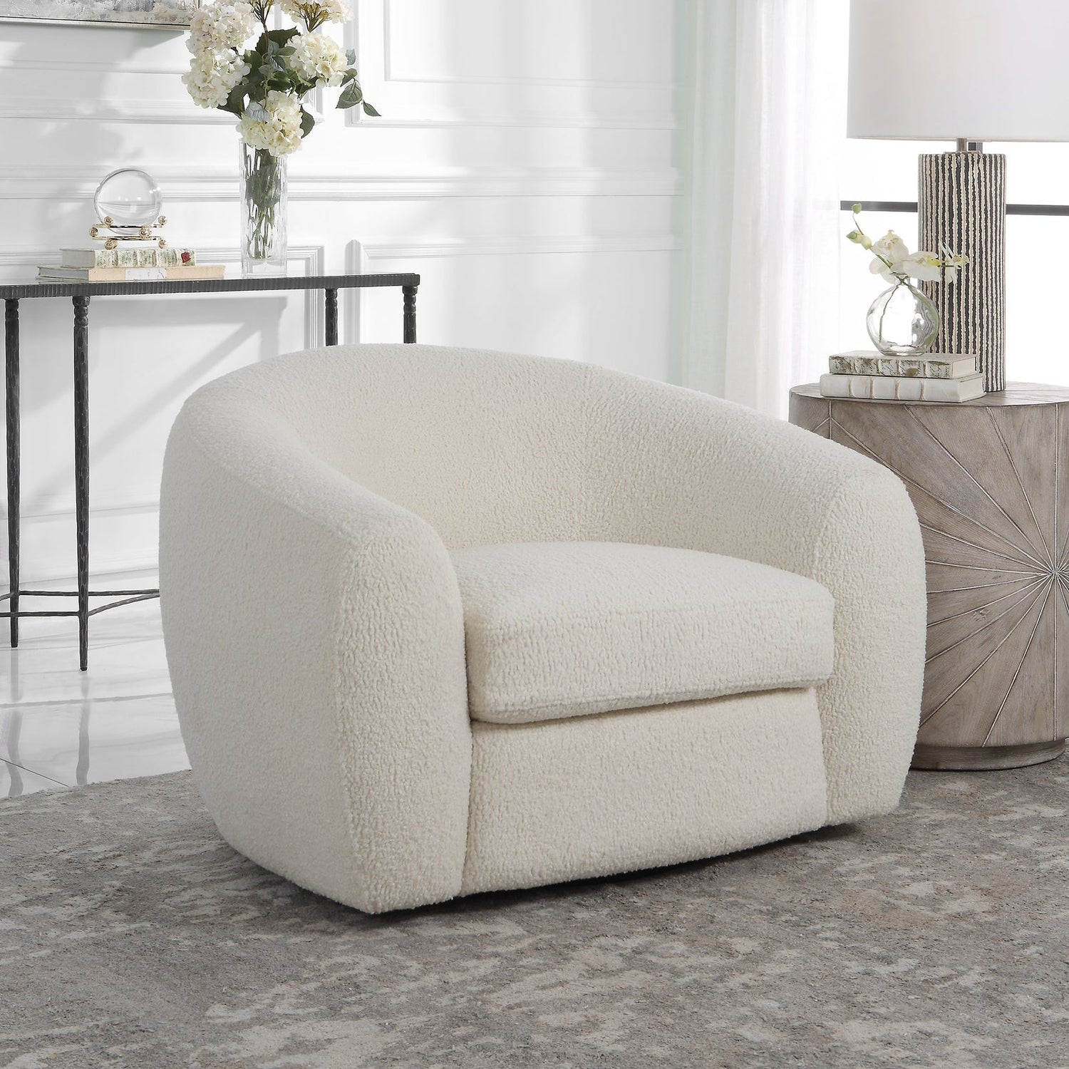 Capra Art Deco White Swivel Chair | Uttermost | Home Elegance USA