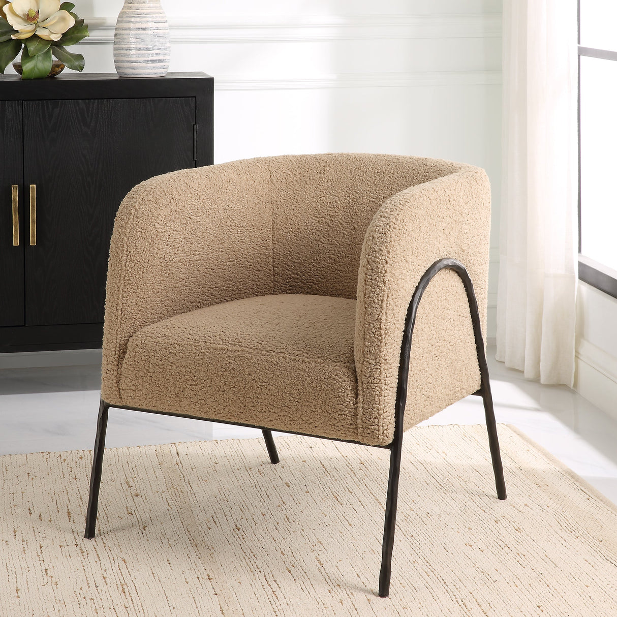 Uttermost Jacobsen Tan Shearling Barrel Chair - Home Elegance USA