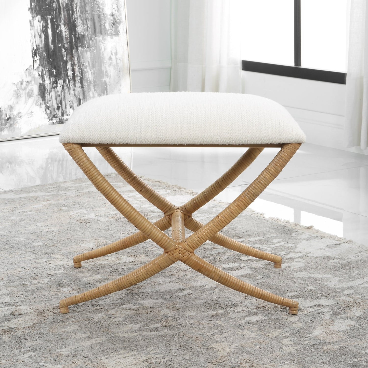Uttermost Expedition White Fabric Small Bench - Home Elegance USA
