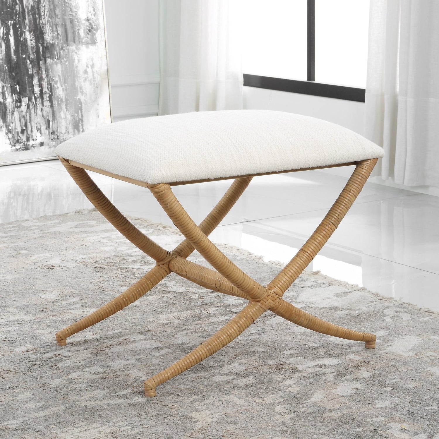 Uttermost Expedition White Fabric Small Bench - Home Elegance USA