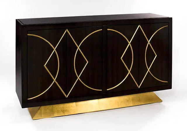 Faux Walnut Finish with Goldleaf Details, Top in Black Finish Credenza Cabinet / Buffet 4448-S by Artmax Furniture Artmax Furniture