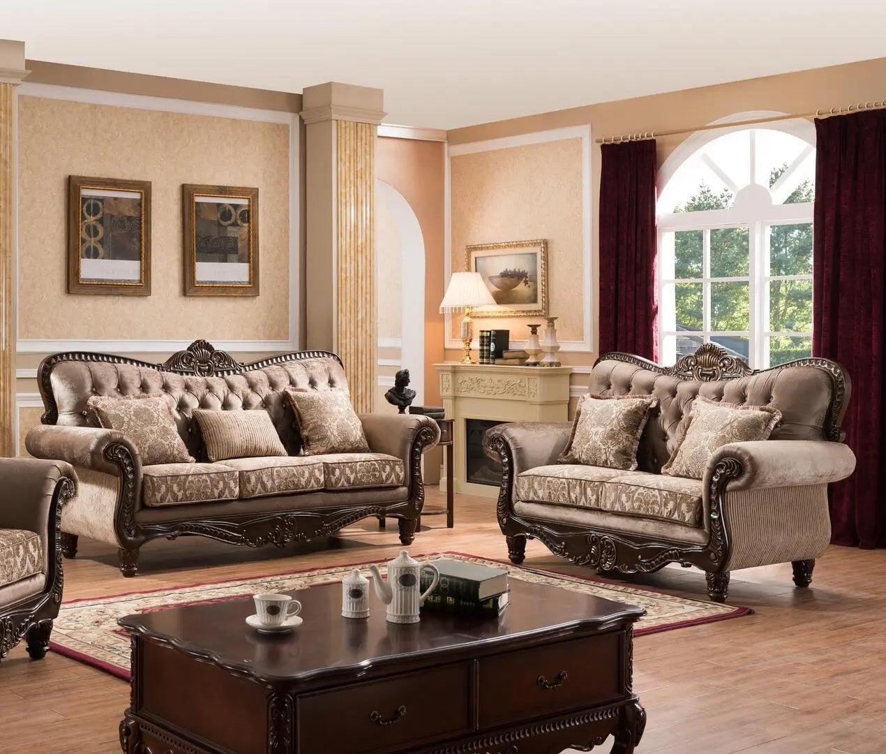 Giana Traditional Sofa And Loveseat In Cherry Wood Finish – Home