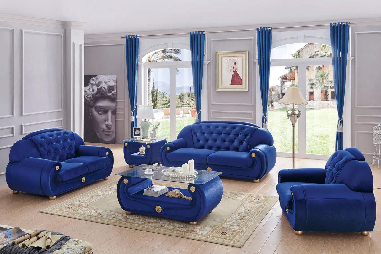 Giza Contemporary Sofa And Loveseat In Luxury Dark Blue Velour Color By Esf Furniture - ESF Furniture