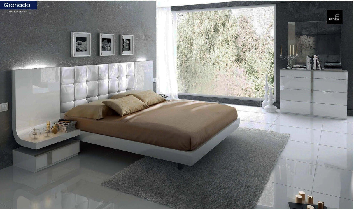 Granada Contemporary Bedroom Set In Glossy White Finish By Esf Furniture - ESF Furniture