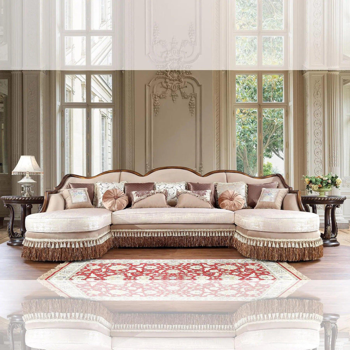 HD-91626 Traditional Sectional in Brown Cherry & Pearl Beige Finish by Homey Design Homey Design Furniture