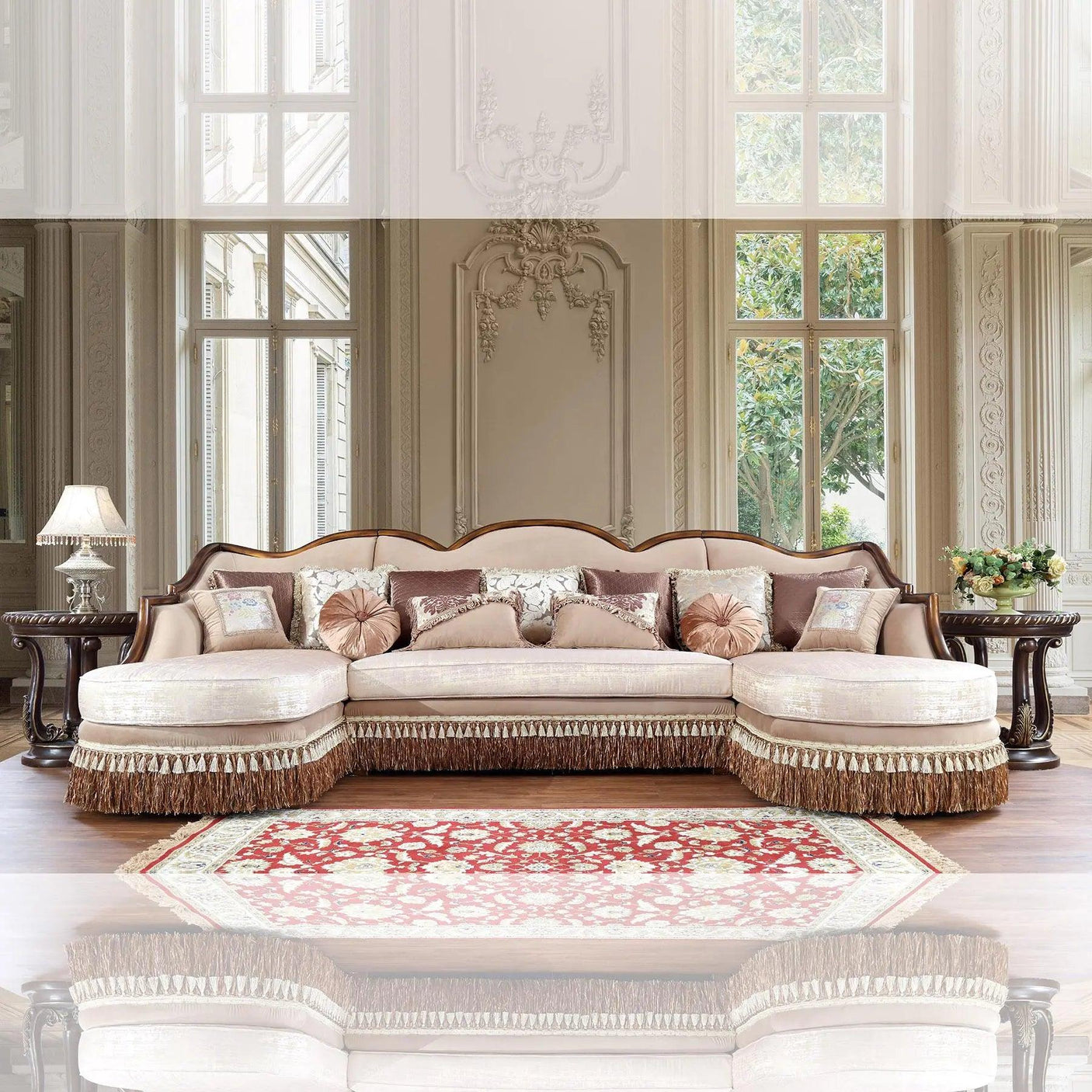 HD-91626 Traditional Sectional in Brown Cherry & Pearl Beige Finish by Homey Design Homey Design Furniture