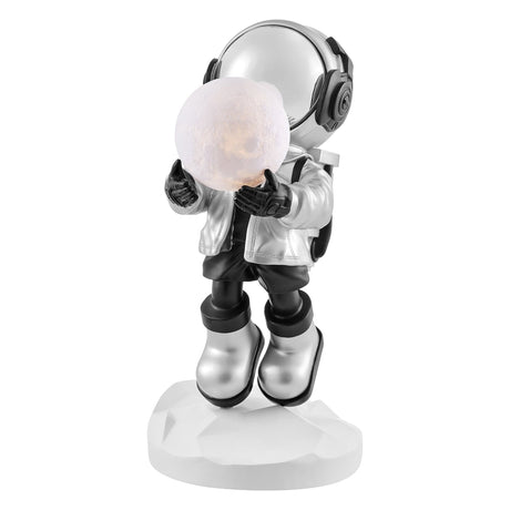 Hadfield takes the Moon // Lighted Astronaut- Sculpture // Black & Silver - Home Elegance USA