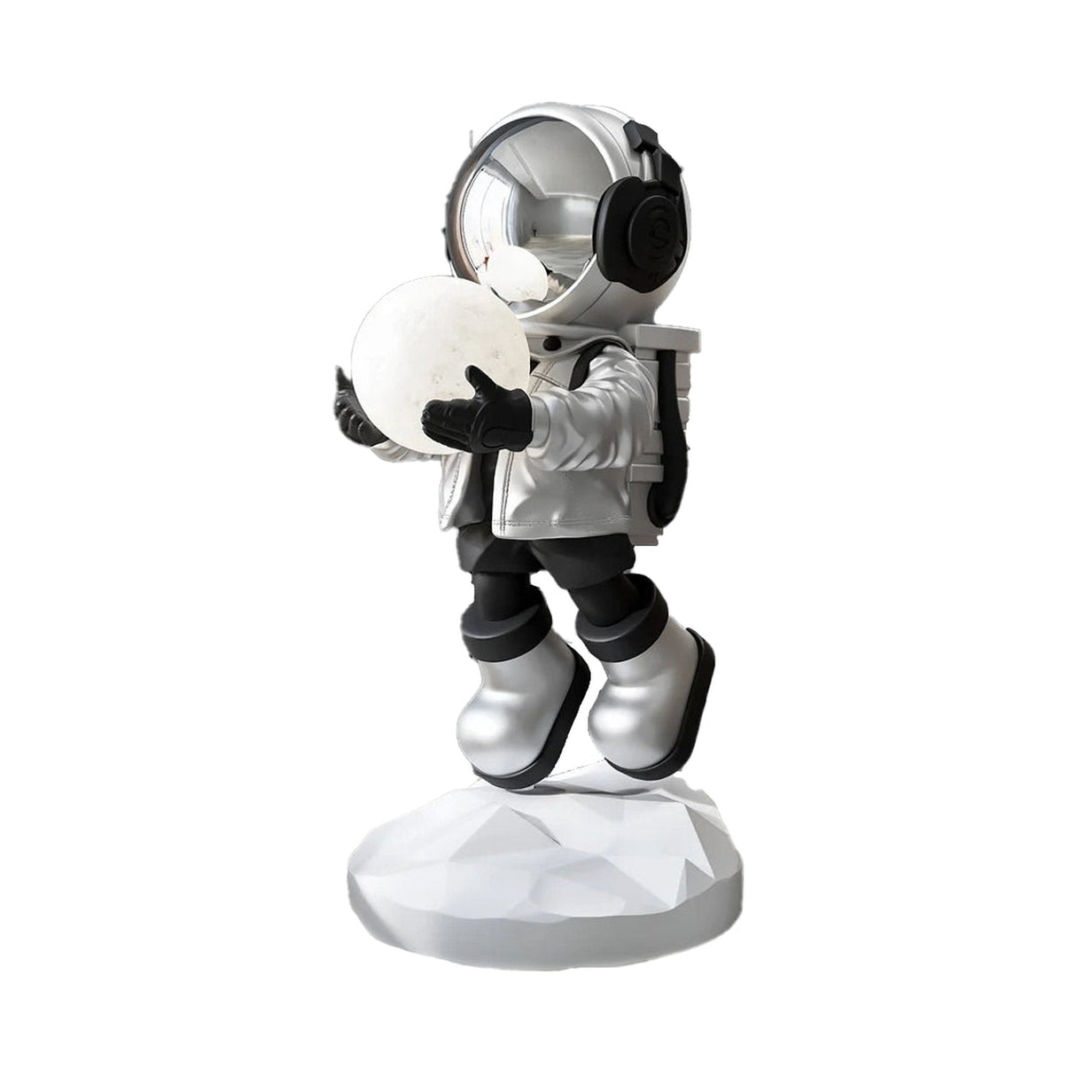 Hadfield takes the Moon // Lighted Astronaut- Sculpture // Black & Silver - Home Elegance USA
