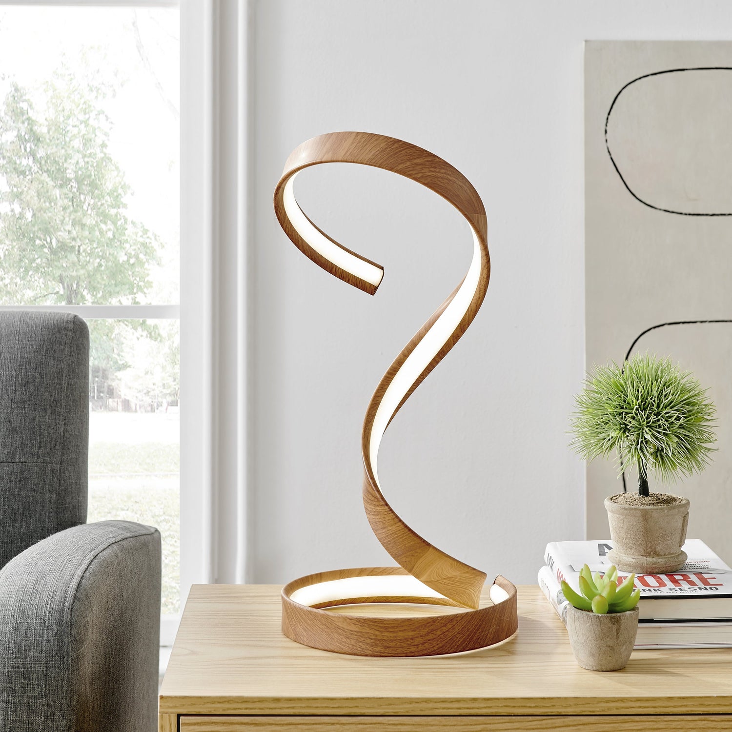 Hamburg Light Wood Table Lamp // LED Strip & Dimmable Switch - Home Elegance USA