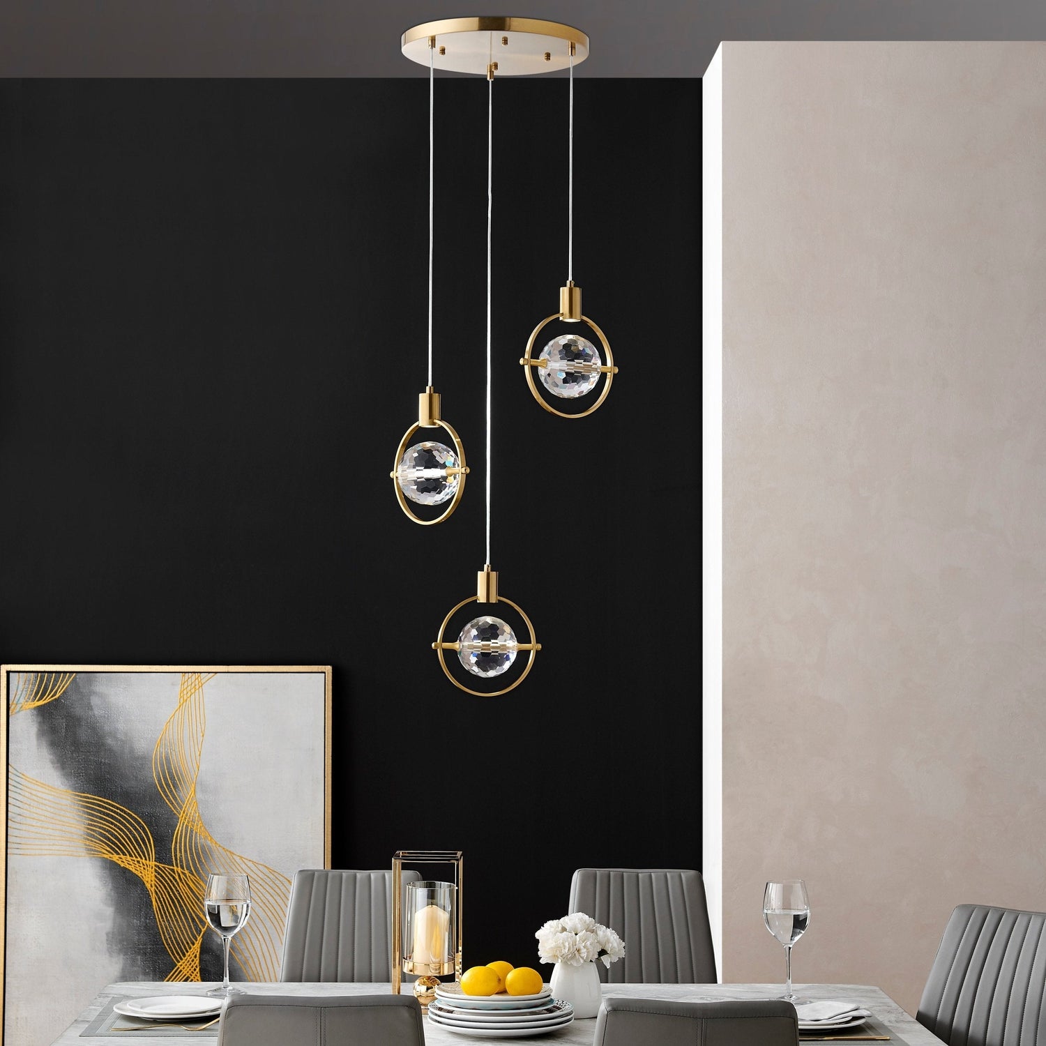 Hollywood Circle 3 Light Pendant // Gold - Home Elegance USA