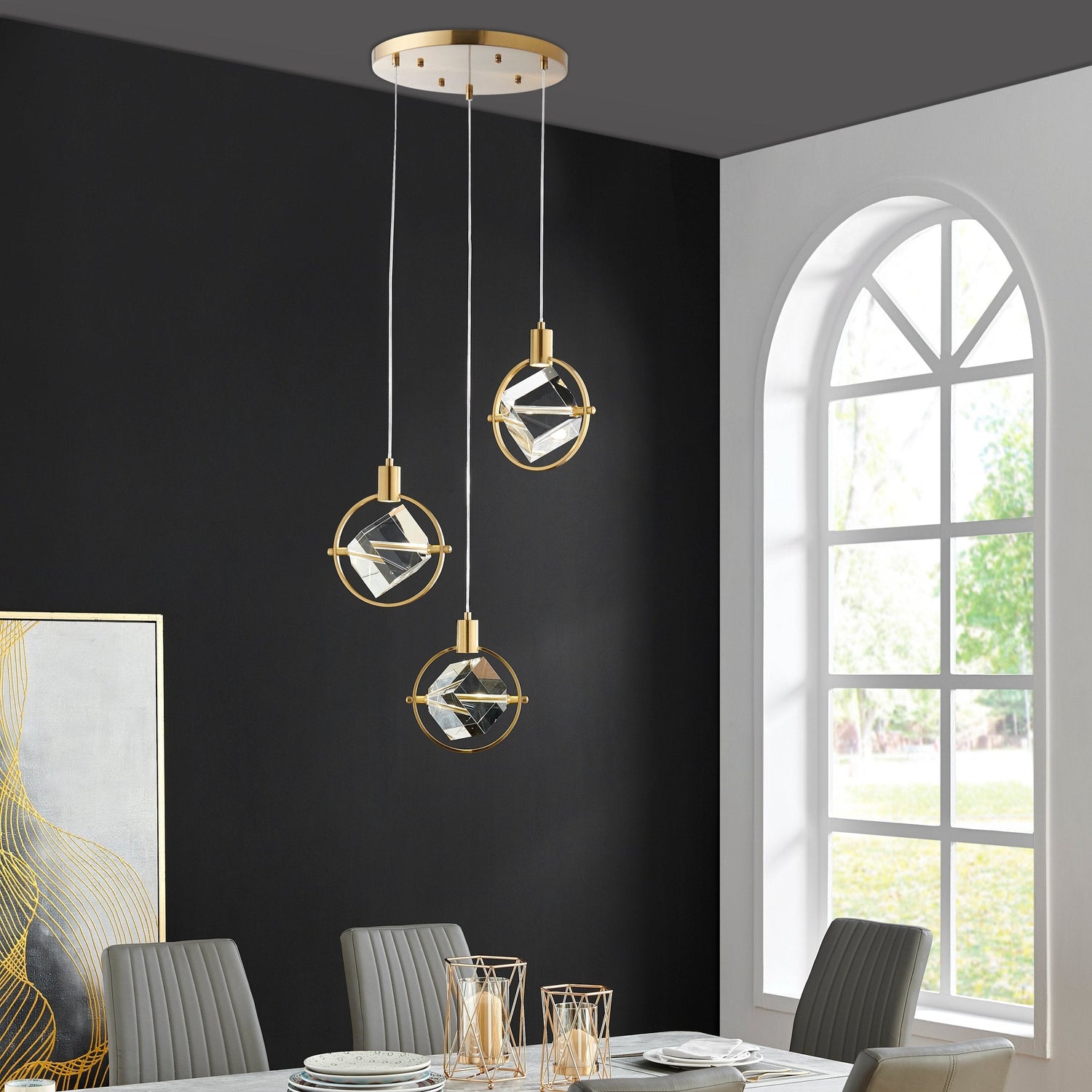 Hollywood Cube 3 Light Pendant // Gold - Home Elegance USA