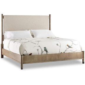 Affinity Upholstered Bed in Greige Oak with Kurtz Linen Headboard | Hooker Furniture