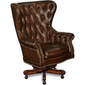 Erin Executive Swivel Tilt Chair – Sedona Grand Piano Leather with Myrtle Burl Finish - Hooker Furniture