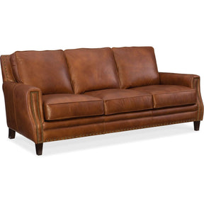 Exton Stationary Sofa in Old English Saddle Leather & Natchez Brown Legs – Hooker Furniture