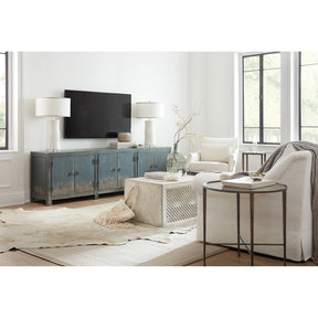 Boheme Salvator Media Console in Distressed Blue Wood – Hooker Furniture