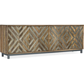 Four-Door Entertainment Console in Medium Wood & German Silver – Hooker Furniture