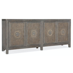 Melange Emmett Entertainment Console in Gray and Cane Finish – Hooker Furniture