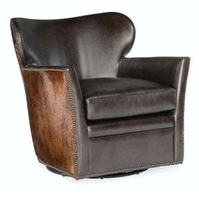 Kato Leather Swivel Chair in Aniline Leather and Hair-on-Hide | Hooker Furniture