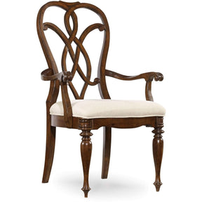 Leesburg Splatback Arm Chair Rich Mahogany Upholstered Dining Chair – Hooker Furniture