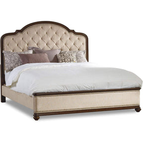 Leesburg Diamond-Tufted Upholstered Bed in Rich Mahogany | Hooker Furniture