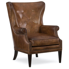 Maya Wing Club Chair in Aniline Top-Grain Leather with Nailhead Trim | Hooker Furniture