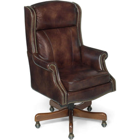 Merlin Executive Swivel Tilt Chair – Empire Byzantine Leather with Chestnut Finish - Hooker Furniture - sold by Home Elegance USA