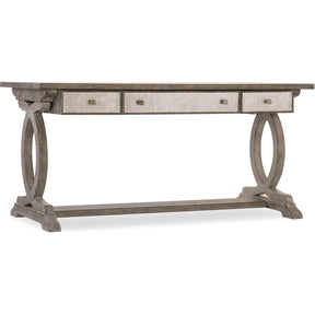Rustic Glam Trestle Desk in White Oak Veneer & Eglomise Glass – Hooker Furniture