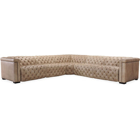 Savion Grandier 130" Tufted Power Reclining Sectional in Top Grain Leather | Hooker