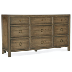 Sundance Nine-Drawer Dresser Pecan Veneers Cliffside Finish – Hooker Furniture