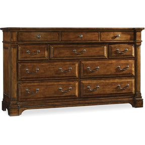 Tynecastle Ten-Drawer Dresser Alder Veneers Chestnut Finish – Hooker Furniture