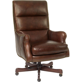 Victoria Executive Swivel Tilt Chair – Halona Native Leather in Dark Walnut Finish - Hooker Furniture