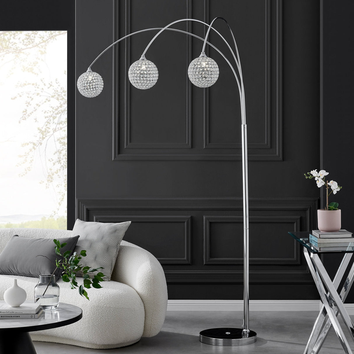 Horizontal Crystal Spheres Floor Lamp // 3 Light - Home Elegance USA