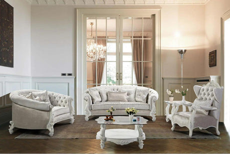 Juliana Traditional Sofa and Loveseat in Pearl White Wood Finish by Cosmos Furniture Cosmos Furniture