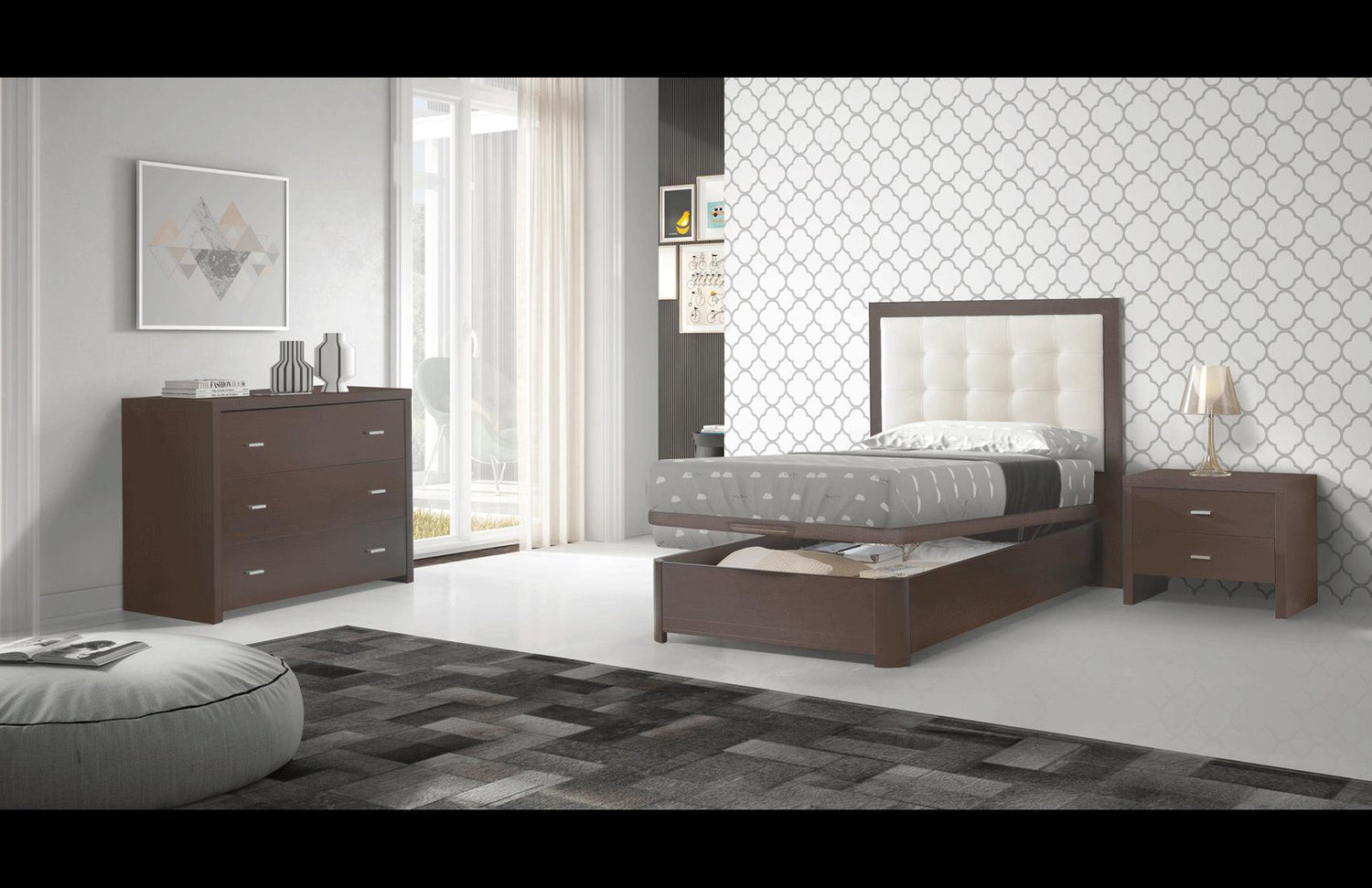 Esf Furniture - Regina 3 Piece Storage Full Size Bedroom Set In Wenge - Reginabedfs-3Set