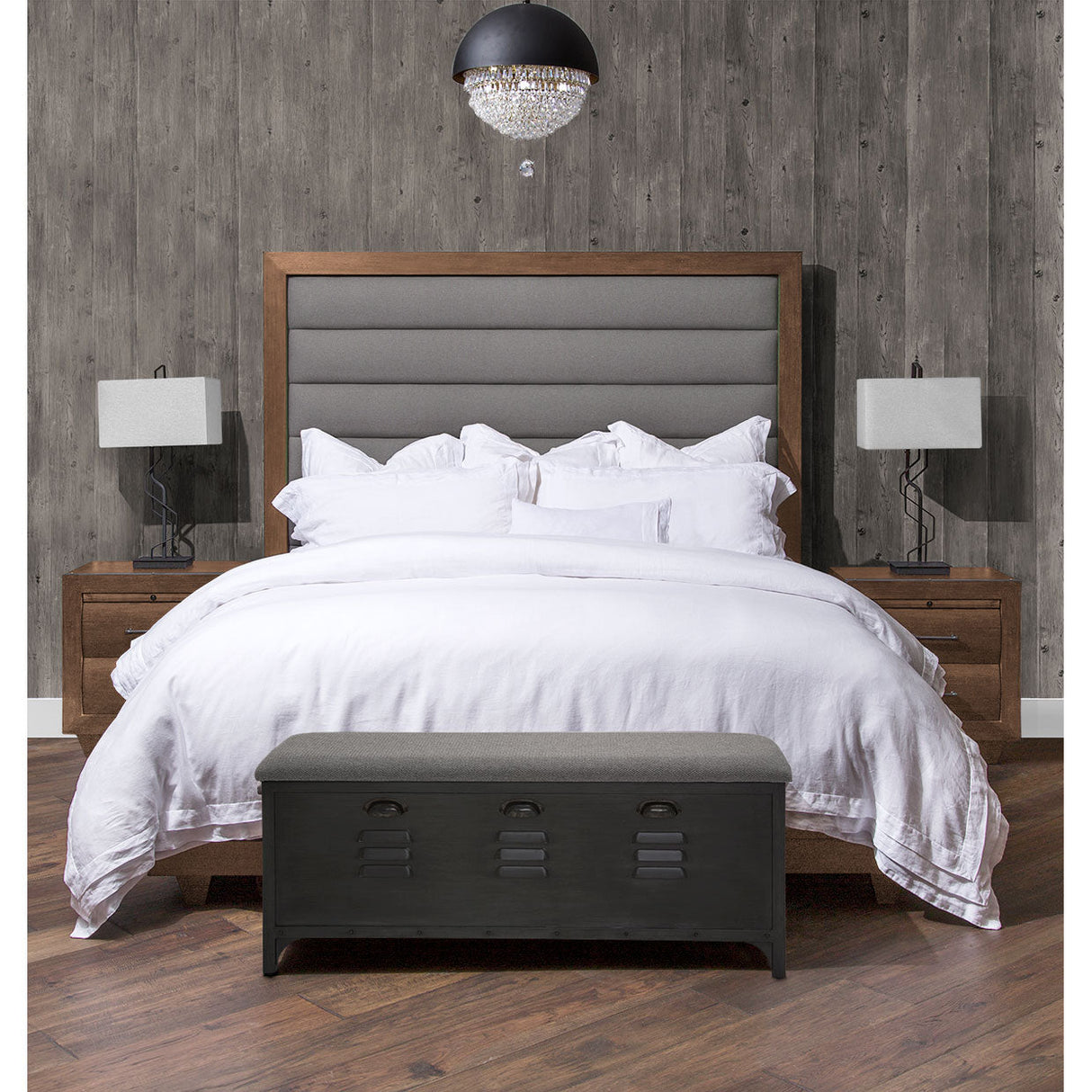 Aico Furniture - Brooklyn Walk 3 Piece Eastern King Tufted Panel Bedroom Setin Burnt Umber - Ki-Brkw014Ek-408-3Set