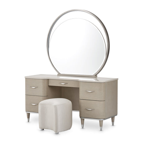 Michael Amini Eclipse Vanity Desk Mirror & Stool 3 Pc - Home Elegance USA