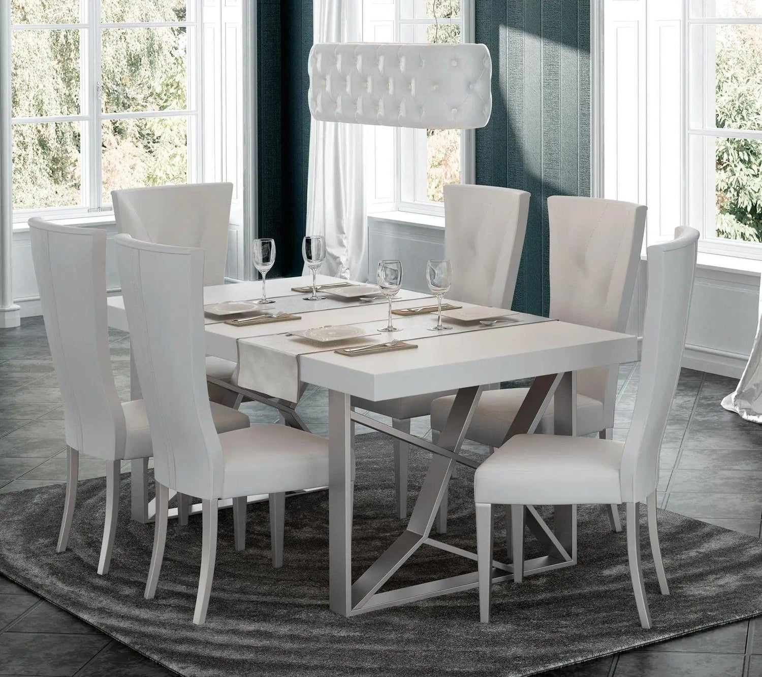 Kiu Modern Rectangular Dining Room Set High Gloss White Color By Esf Furniture - ESF Furniture