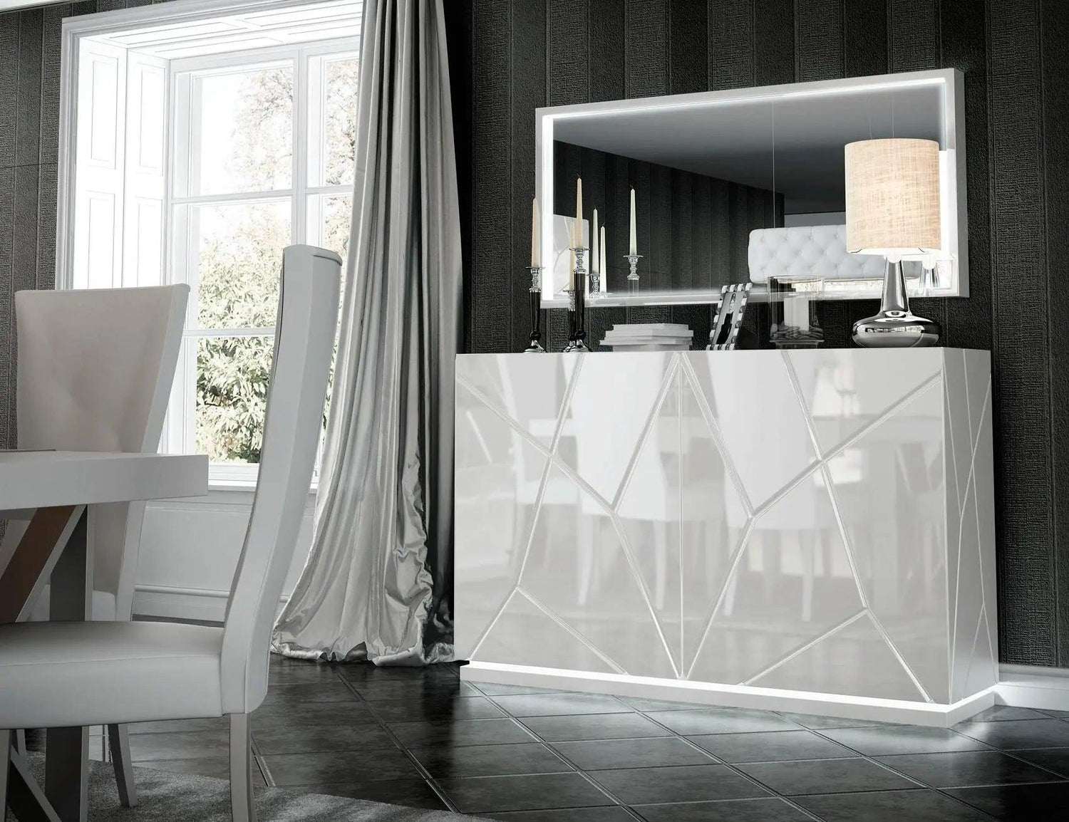 Kiu Modern Rectangular Dining Room Set High Gloss White Color By Esf Furniture - ESF Furniture