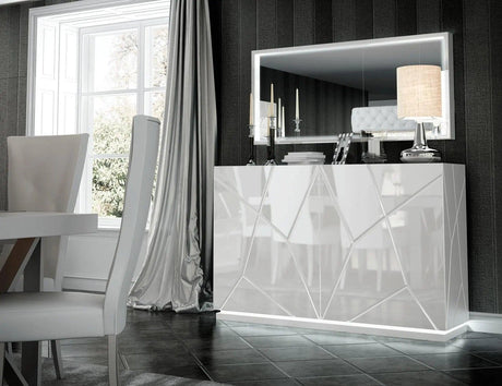 Kiu Modern Rectangular Dining Room Set High Gloss White Color | ESF