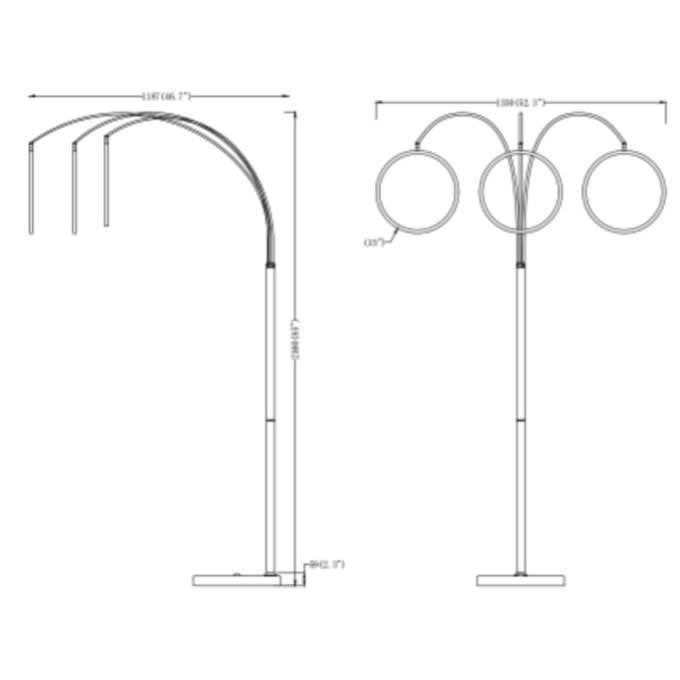 LED Three Ring Hong Kong  Arc Floor lamp // Chrome, Not Dimmable - Home Elegance USA