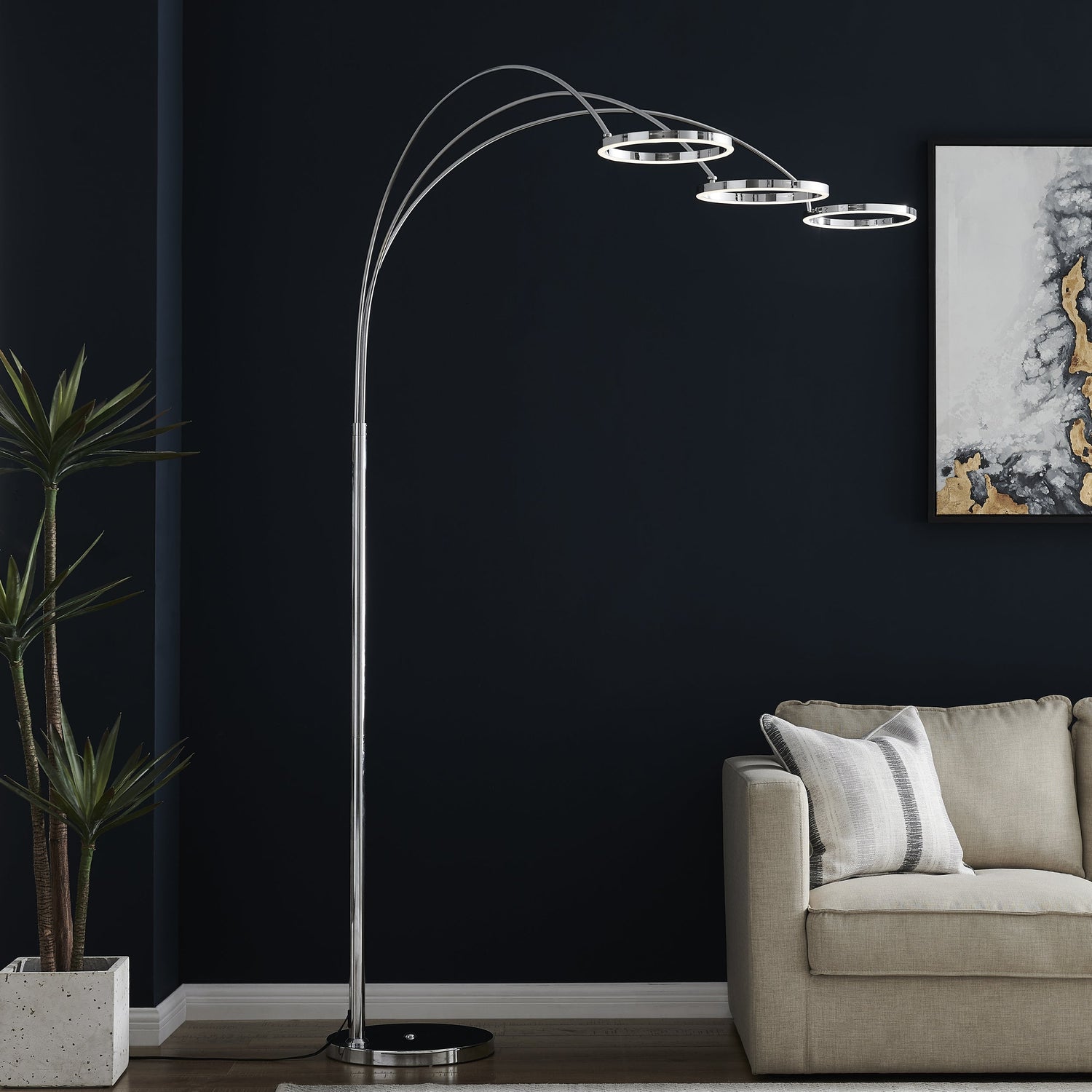 LED Three Ring Hong Kong  Arc Floor lamp // Chrome, Not Dimmable - Home Elegance USA
