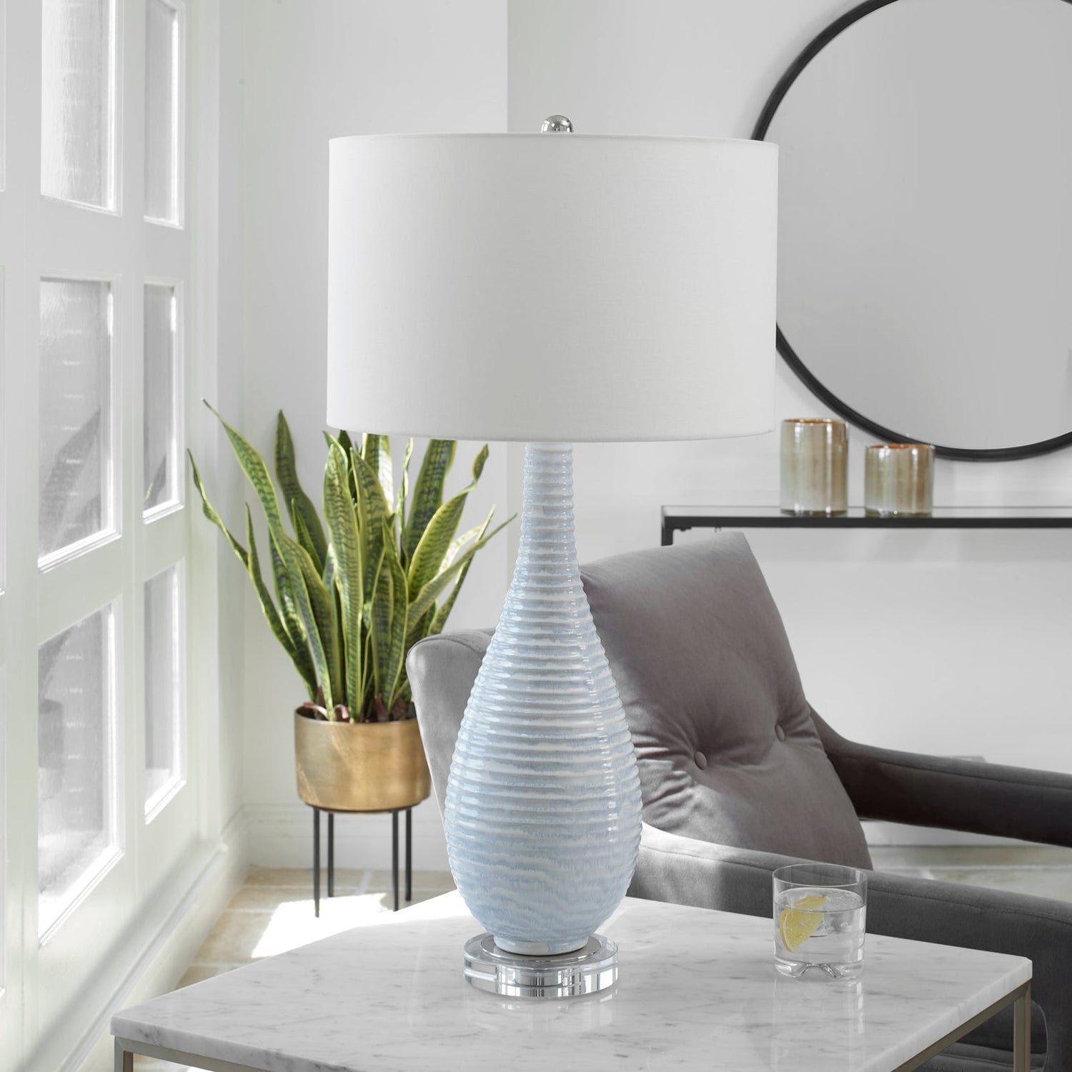 Uttermost Clariot Ribbed Blue Table Lamp - Home Elegance USA